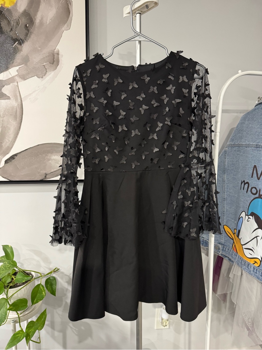 Black Floral Applique A-Line Dress size M